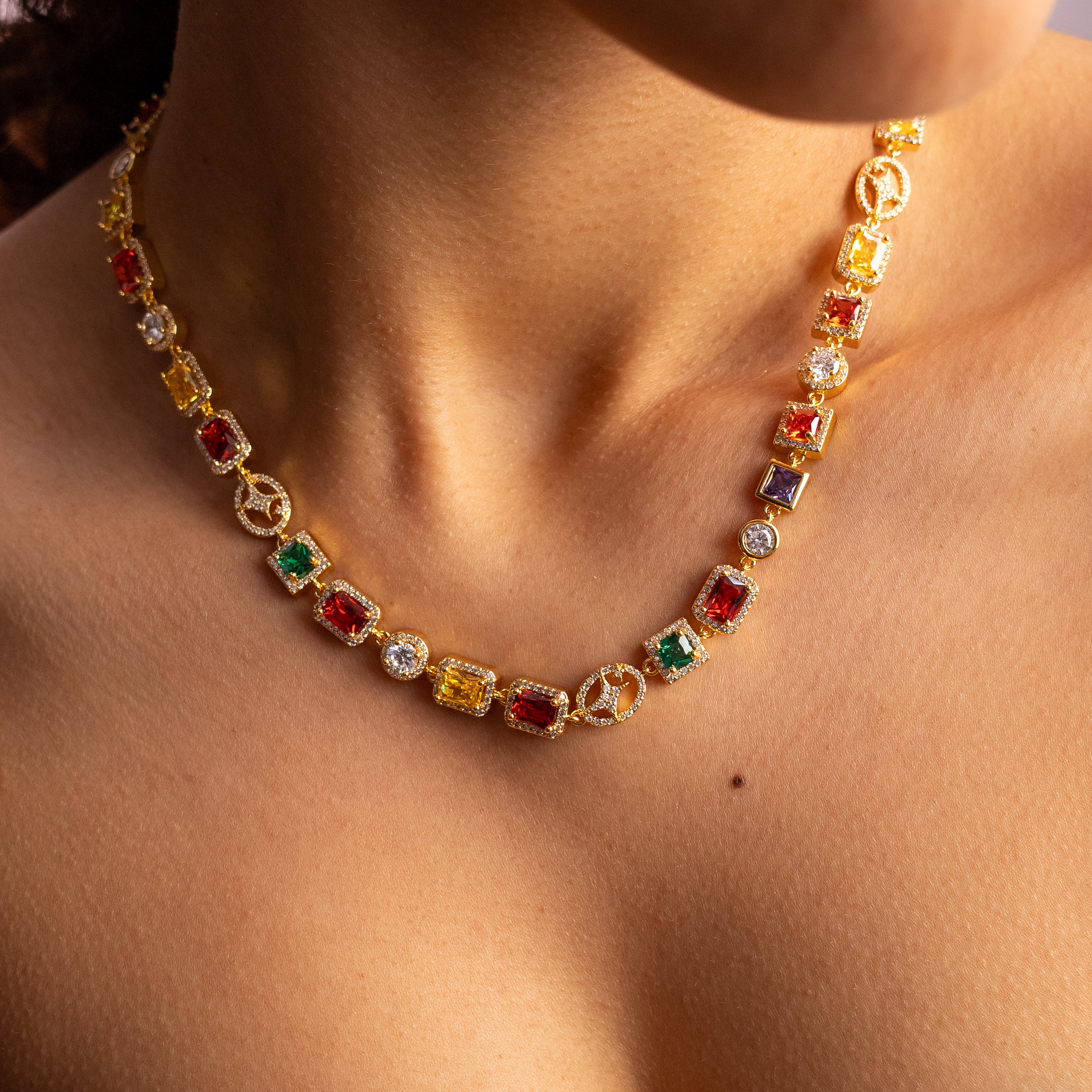 Chaîne Multi Gemstone 8 mm Dorée - Image 3
